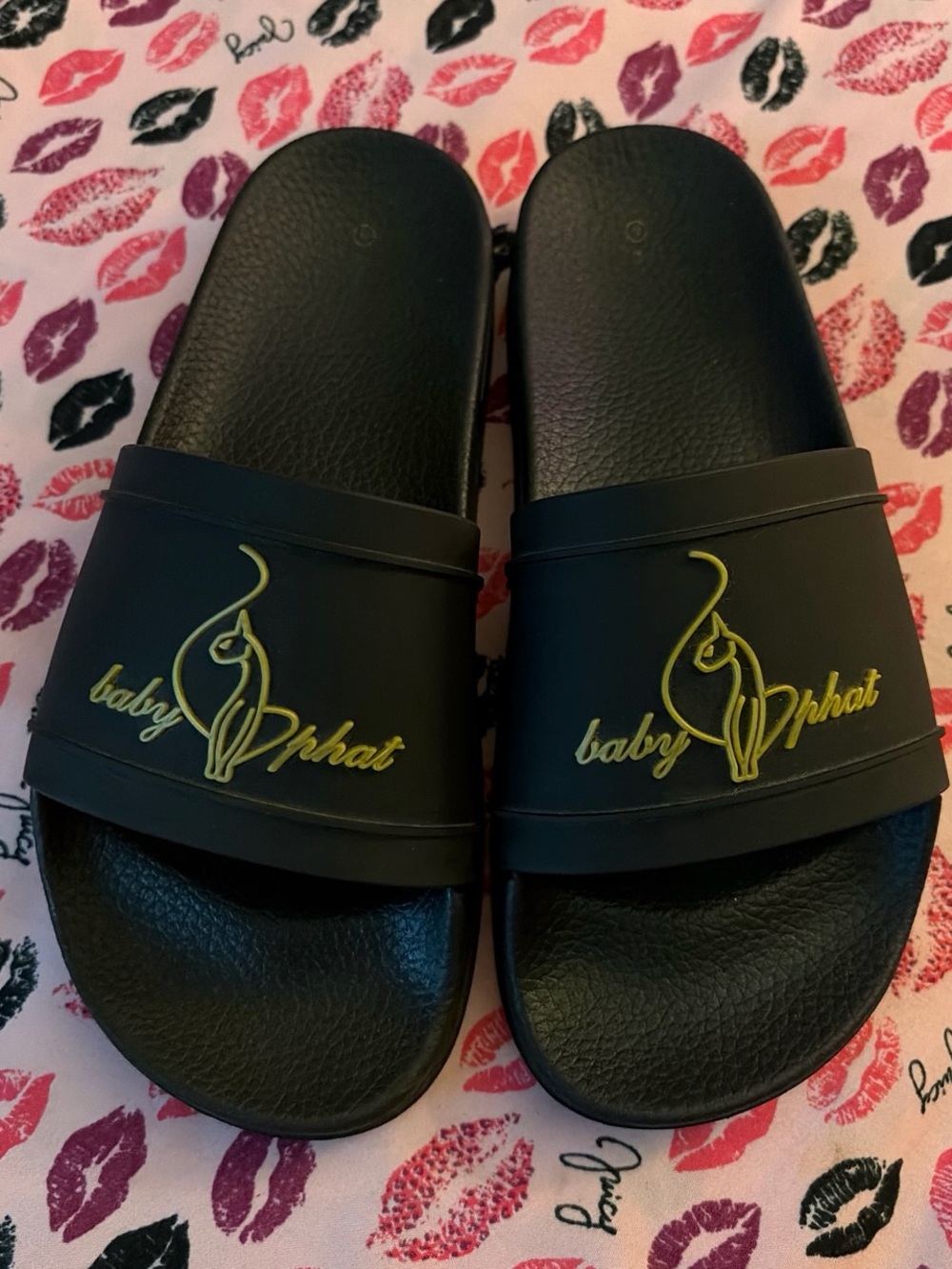 Baby Phat black/gold slides
